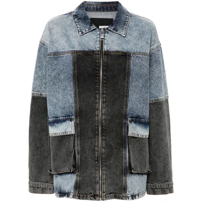 ROTATE BIRGER CHRISTENSEN ROTATE LADIES MEDIUM BLUE DENIM OVERSIZED PATCHWORK JACKET