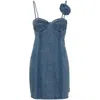 Rotate Birger Christensen Hook-front Stretchy Denim Mini Dress In Blue