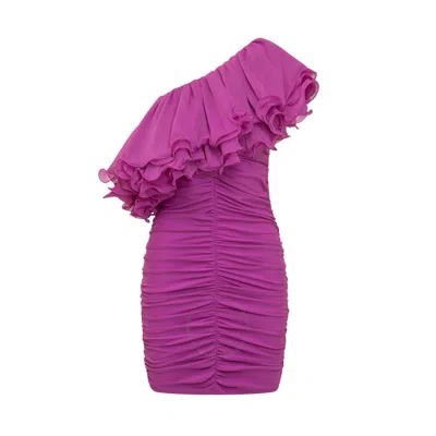 ROTATE BIRGER CHRISTENSEN ROTATE LADIES PINK ASYMMETRIC PLEATED CHIFFON MINI DRESS
