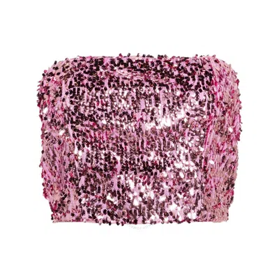 Rotate Birger Christensen + Net Sustain Emili Strapless Cropped Sequined Recycled-tulle Top In Pink