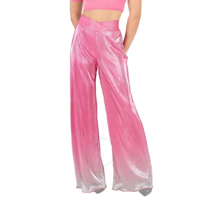 Rotate Birger Christensen Rotate Ladies Silvery Pink Glo Gradient Plisse Straight Pants In Pink/silver Tone