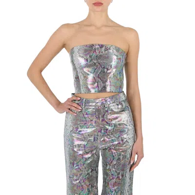 Rotate Birger Christensen Metallic Snakeskin Bandeau Top In Silver