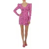 Rotate Birger Christensen Floral Button Front Long Sleeve Jacquard Minidress In Super Pink Comb