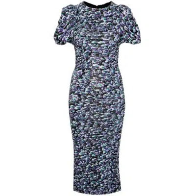 Rotate Birger Christensen Floral-print Ruched Midi Dress In Black