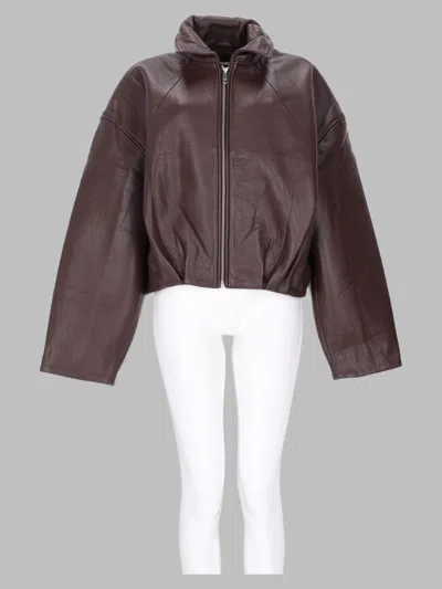Rotate Birger Christensen Rotate Lamb Leather Jacket With Polyester Lining In Brown