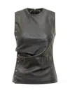 Rotate Birger Christensen Rotate Leather Top With Side Buttons In Black