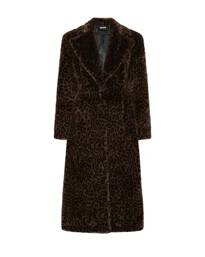 Rotate Birger Christensen Rotate Leopard Print Faux Fur Long Coat In Desert Palm Comb.