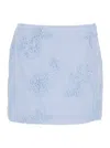 ROTATE BIRGER CHRISTENSEN ROTATE LIGHT BLUE MINI SKIRT WITH LOW WAIST AND ALL-OVER FLORAL MOTIF IN COTTON WOMAN