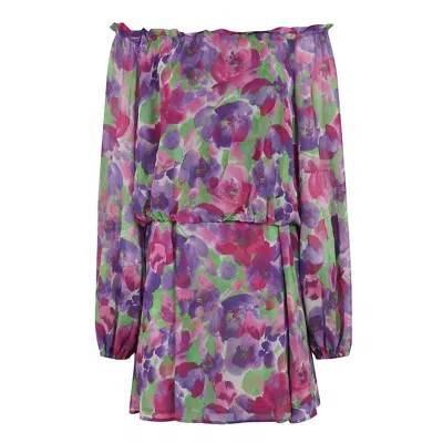 Rotate Birger Christensen Rotate Light Flowy Flower Printed Mini Dress In Fleur Aop+ Dahlia Purple