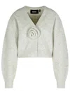 Rotate Birger Christensen Cropped Alpaca And Wool Cardigan With V-neck In Gray