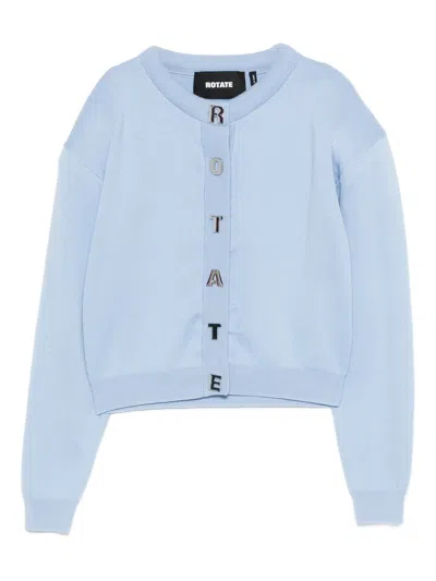 Rotate Birger Christensen Rotate Light Mini Sweater With Silver Logo Buttons And Ribbed Details In Azzurro