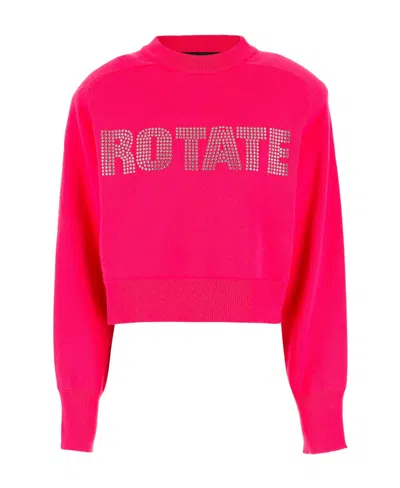 Rotate Birger Christensen Rotate Logo Embellished Cropped Sweatshirt In Pink