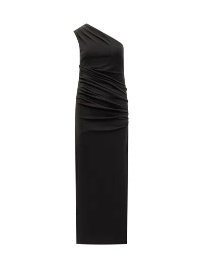 Rotate Birger Christensen Rotate Long Dress Black One-shoulder Draped In Multi