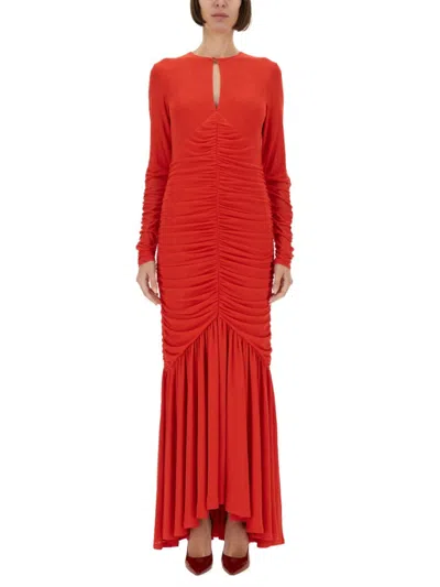 Rotate Birger Christensen Rotate Long Dress With Drape In Red