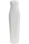 Rotate Birger Christensen Long White Cotton Bodycon Dress With Beads Strapless In White