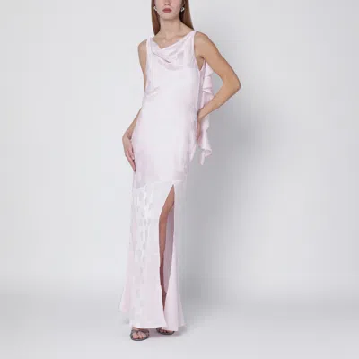 Rotate Birger Christensen Rotate Birgerchristensen Long Pink Satin Jacquard Dress With Ruffles In White
