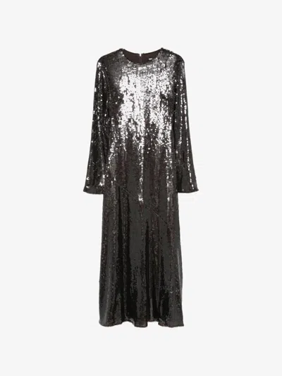 Rotate Birger Christensen Rotate Long Sequin Dress With Long Sleeves And Back Zip In Black