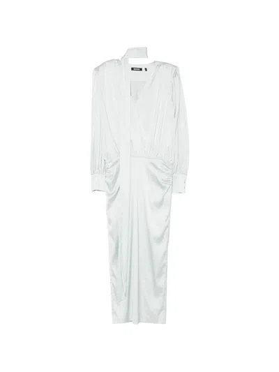 Rotate Birger Christensen Rotate Long-sleeved Midi Dress With Scarf Tail And V-neck In Azzurro