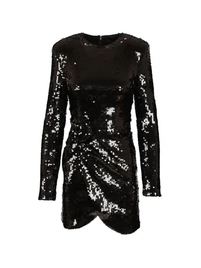 Rotate Birger Christensen Rotate Long-sleeved Mini Dress With Sequins And Gathered Hem In Black