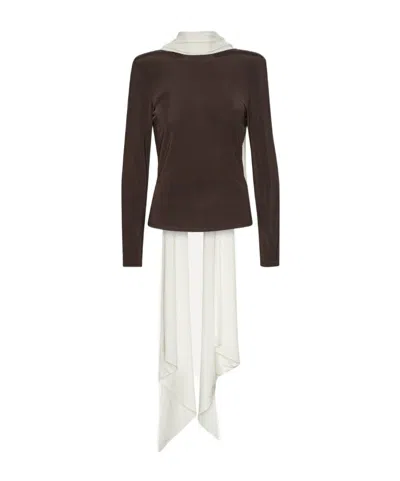 Rotate Birger Christensen Rotate Long-sleeved Scarf Top In Brown