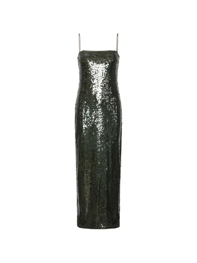 Rotate Birger Christensen Rotate Maxi Length Spaghetti Strap Dress With Square Neck In Brown