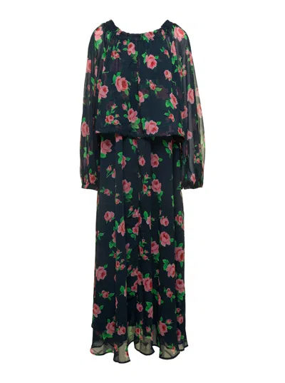 Rotate Birger Christensen Rotate Maxi Multicolor Dress With All-over Roses Print In Chiffon