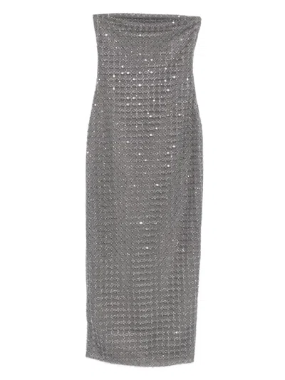 Rotate Birger Christensen Rotate Maxi Strapless Tube Dress With Bead Embellishments In Gray