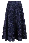 Rotate Birger Christensen Rotate Blue Skirt With All-over Embossed Rose Detailing In Brown