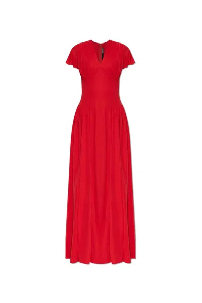 Rotate Birger Christensen Rotate Maxi V Neck Gown In Red