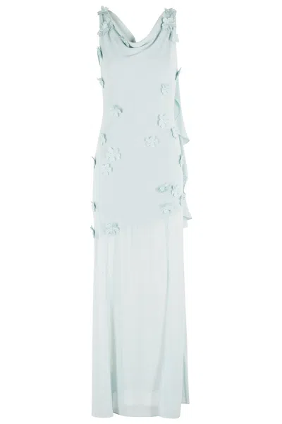 ROTATE BIRGER CHRISTENSEN ROTATE MAXI WATERFALL DRESS WITH 3D FLORAL APPLIQUÉS