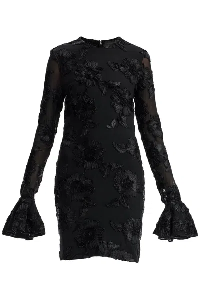 Rotate Birger Christensen Black Mini Dress In Recycled Fabric With 3d Floral Texture