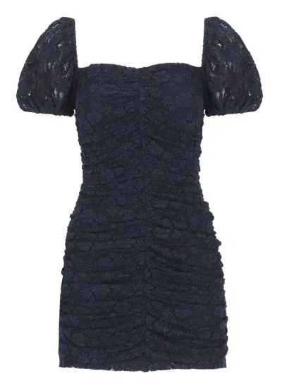 Rotate Birger Christensen Rotate Micro Lace Dress With Balloon Sleeves In Blue