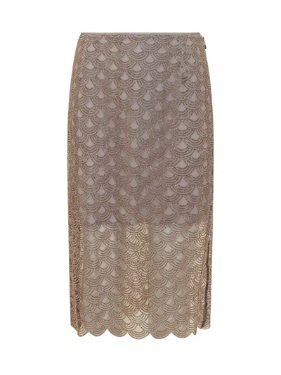 Rotate Birger Christensen Rotate Midi Skirt With Fluid Waves Design In Gull Gray