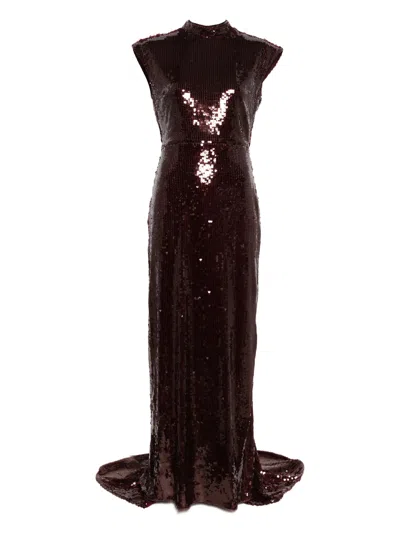 Rotate Birger Christensen Rotate Mini Dress With Back Zip Closure And Sequin Detail - Size 34 In Brown