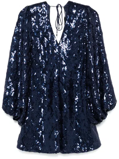 Rotate Birger Christensen Rotate Mini Dress With Deep V-neckline In Blue