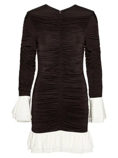 Rotate Birger Christensen Rotate Mini Dress With Ruffle Details And Long Sleeves In Burgundy