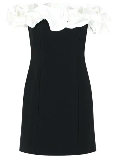 Rotate Birger Christensen Rotate Mini Dress With Ruffles In Black And White Polyester In Multi