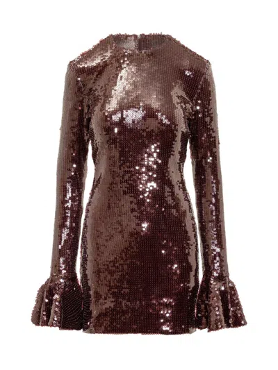 Rotate Birger Christensen Rotate Mini Dress With Sequins And Ruffle Sleeves In Animal Print