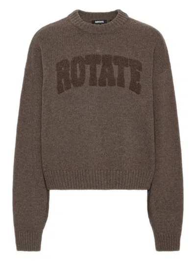 Rotate Birger Christensen Rotate Mini Front Logo Wool Crewneck Sweater In Marrone