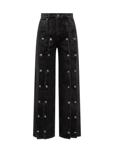 Rotate Birger Christensen Rotate Mini Jean Trousers With Decorative Buttons In Yellow