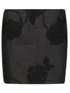 Rotate Birger Christensen Black Mini Skirt With 3d Floral Details Applied All-over In Cotton Woman