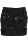 Rotate Birger Christensen Rotate Mini Skirt In Recycled Black Polyester Mesh With Floral Pattern Women