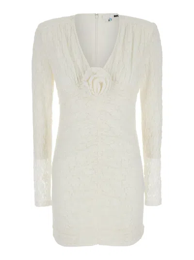 Rotate Birger Christensen Rotate Mini White Dress With Rose Patch In Lace Woman