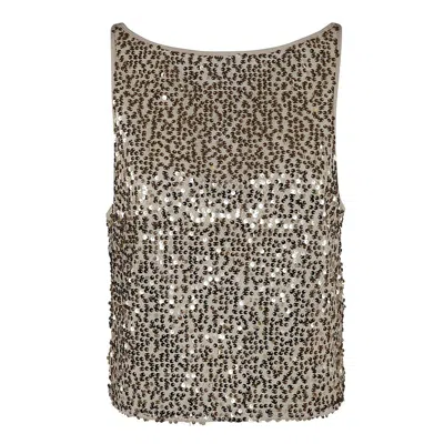 Rotate Birger Christensen Rotate Net Sequins Boatneck Top In Beige