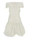 Rotate Birger Christensen Off-shoulder Gathered Minidress In Neutral
