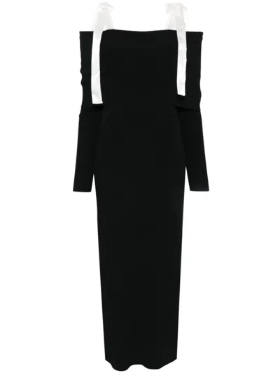 ROTATE BIRGER CHRISTENSEN ROTATE OFF-THE-SHOULDER BLACK MAXI DRESS