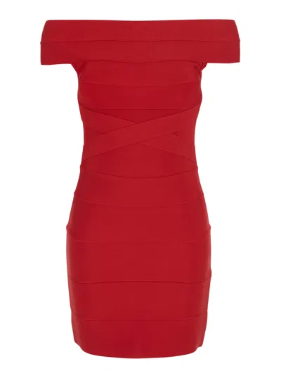 Rotate Birger Christensen Rotate Off-shoulder Tech Fabric Mini Dress With Elastic Front Inserts In Multi