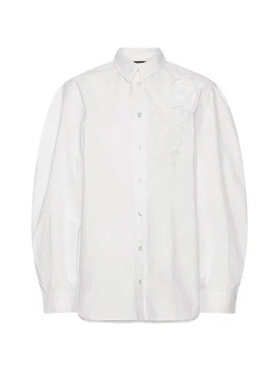 Rotate Birger Christensen Rotate Oversized Cotton Shirt With Button Closure And Shoulder Detail In Bianco