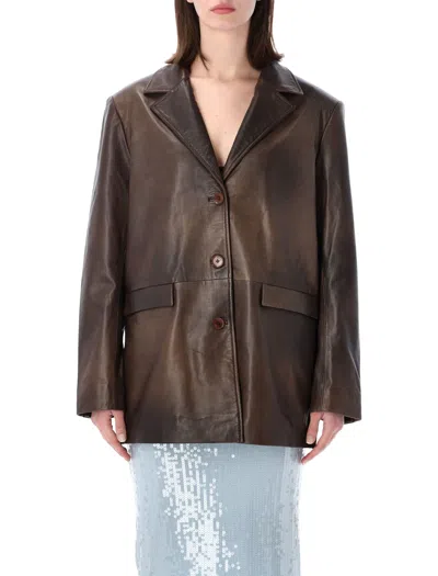Rotate Birger Christensen Rotate Oversized Tailored Leather Blazer - Size 34 In Brown