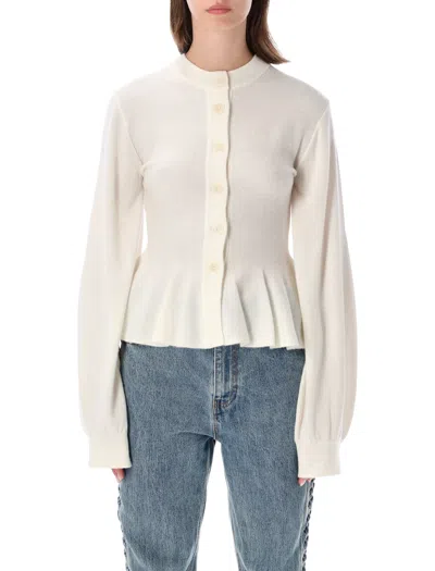 Rotate Birger Christensen Rotate Peplum Button-front Knit Cardigan In Ecret